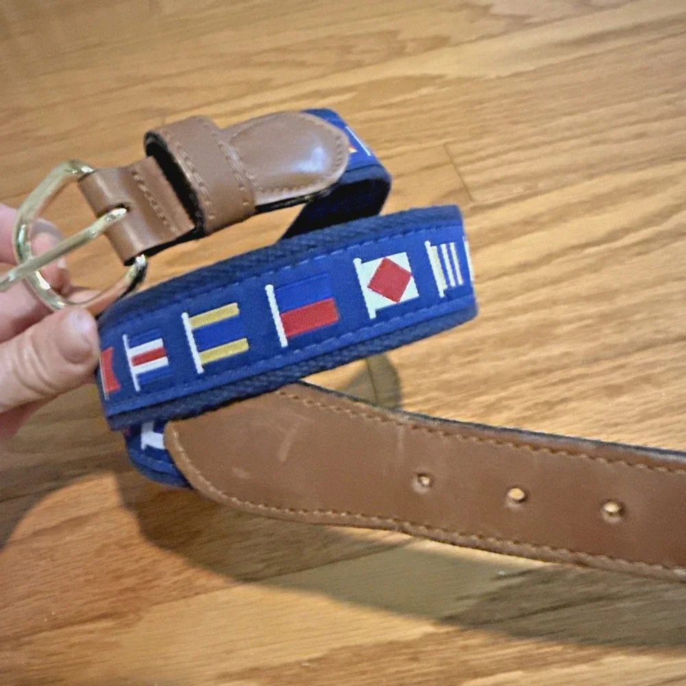 Zep Pro Nautical Design Flag Mens Belt 32 Solid Brass buckle USA Made Preppy